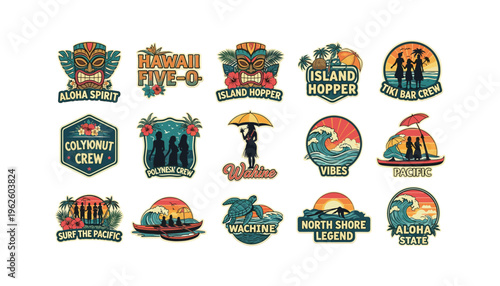 Vibrant Hawaiian stickers with tropical themes and aloha spirit