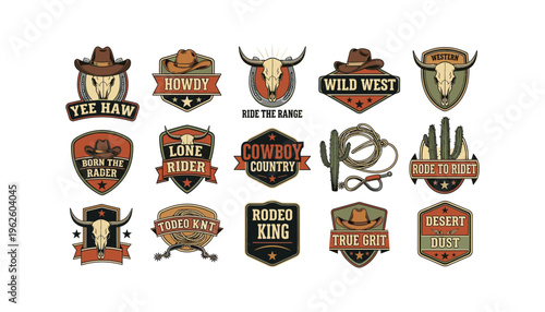 Western themed badge collection for branding and design