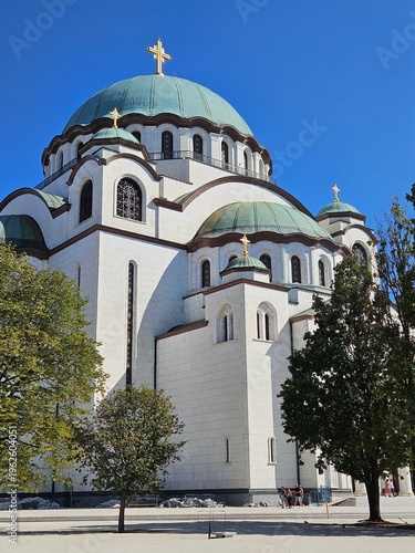Принти на полотні Large white building with a green dome and crosses on top