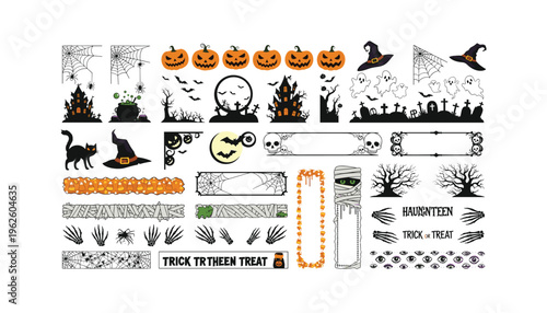 Spooky Halloween decorations and icons for festive party planning