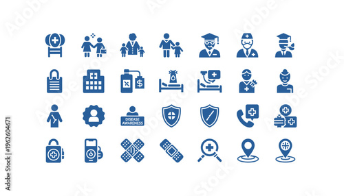 Collection of blue medical and healthcare icons for various uses