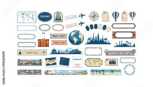 Vintage travel stickers and labels collection for adventure designs