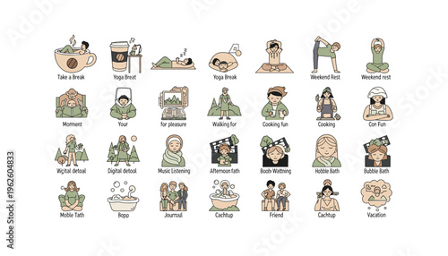 Collection of relaxing self-care activities illustrations