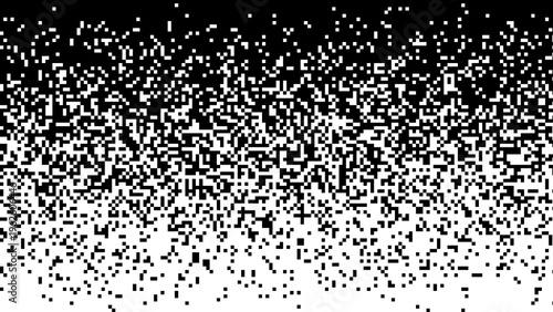 Black and white pixel gradient, halftone square pattern, digital noise transition, retro computer screen effect, geometric tech background for web design