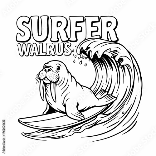 Surfer walrus on a board.