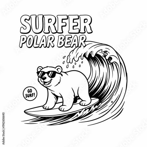 Surfer polar bear on wave board.