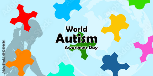 World Autism Awareness Day banner. April 2. colorful puzzles vector background. Healthcare concept. Vector illustration