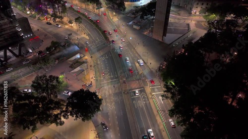 traffic at night aerial view, Mexico City.