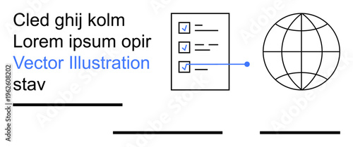 Task management, organization, productivity tools, workflow systems, global connections, planning. A checklist with tasks and a globe icon. Task management and organization concepts