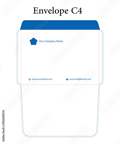 C4 Envelope Die Cut Template for Printing with Bleed and Safe Margin
