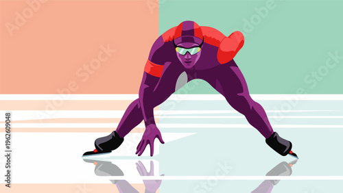 Dynamic Vector Illustration of a Speed Skater in Action on an Ice Rink with Vibrant Colors