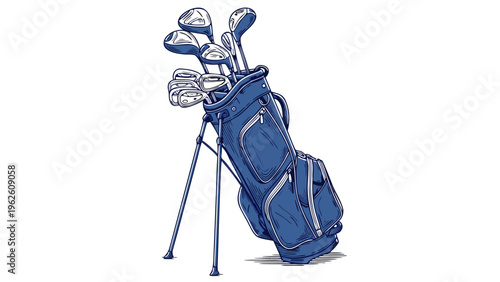 Modern Vector Golf Bag With Clubs and Stand as High-Quality Illustration