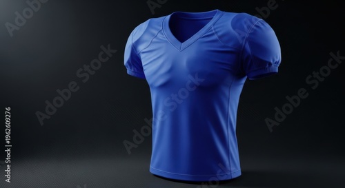 Blue blank football jersey for team sportswear branding and athletic apparel promotion on dark background template design visual