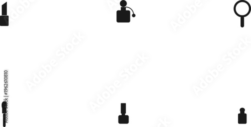 Set of minimalist cosmetic icons including lipstick perfume mirror and nail polish on white background