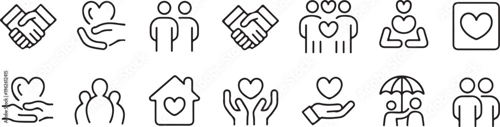 Fototapeta premium care symbols handshake heart hands people group house umbrella
