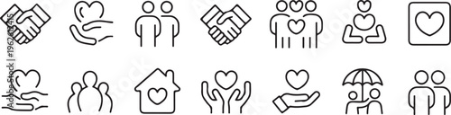 care symbols handshake heart hands people group house umbrella