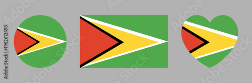 Free Download Flag of Guyana icons. Guyana heart, circle, rectangle flag badges. Flag banner, background. Heart shaped, round, rectangular national Guyana flag button, sticker. - GFXLoad