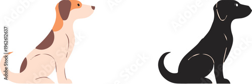 dog sitting profile outline colored patch and black silhouette