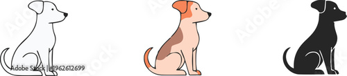 dog outline colored silhouette three styles vector illustration