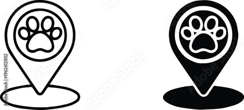 pet rescue location pin paw print icons for services maps