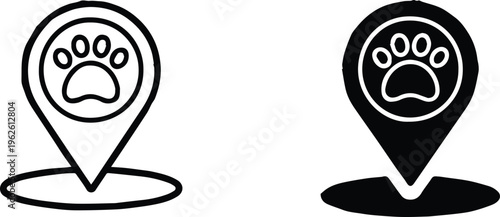 pet tracker pin paw print symbol for maps navigation ui icon