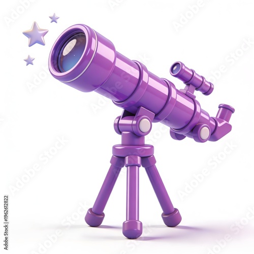 Purple Telescope Astronomy Science Space Discovery 3D Cartoon Illustration White Background