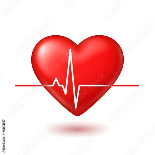 Red Heart Health Love Care Medical 3D Cartoon Illustration White Background