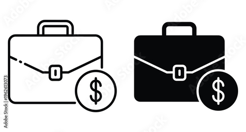Briefcase with dollar sign coin icon set representing business finance investment professional portfolio money management corporate wealth and financial success