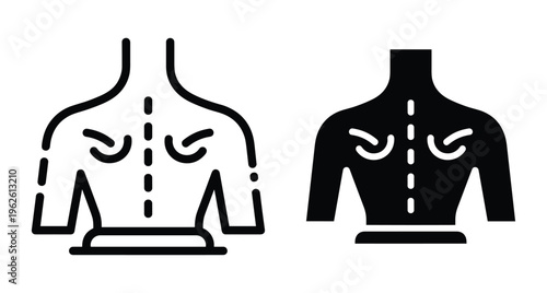 Human back anatomy icon set showing spine and shoulder blades for medical healthcare physical therapy chiropractic massage and orthopedic services
