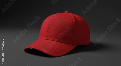Plain red baseball cap mockup isolated on dark background for casual headwear branding and retail apparel marketing