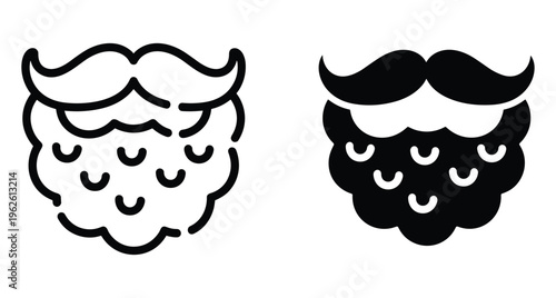 Beard and mustache icon set featuring outline and solid silhouette styles for barber shop grooming and masculine facial hair design