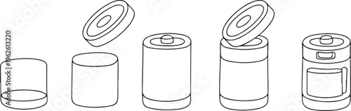 cylinder assembly diagram set line drawings showing design stages