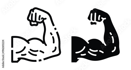 flexed bicep muscle icon set representing fitness power bodybuilding strength training gym workout health athletic performance flexed bicep muscle icon