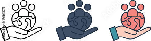 support icon set hand holding globe people network symbols