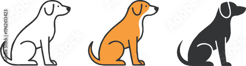 dog sitting vector pack three simple outline pet illustrations set