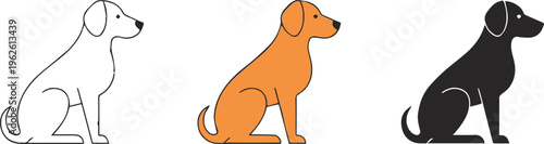 dog sitting vector set three flat outline pet icons for web