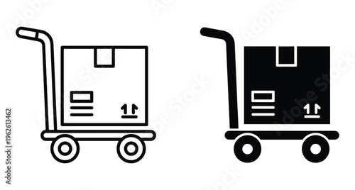 Hand truck dolly icon set with cardboard box package for delivery shipping logistics warehouse transportation distribution service and moving equipment