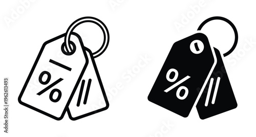 Price tag icon set with percentage symbol for discount sale promotion retail shopping offer deal commerce marketing business graphic element