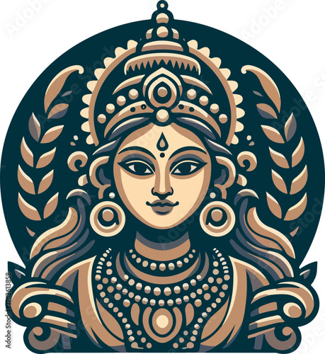 Modern Stylized Vector Art of a Divine Female Deity with Hands in Blessing Mudra, Ideal for Yoga Studios, Spiritual Branding, and Cultural Festivals