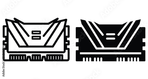 Computer RAM memory module icons for gaming PC hardware components showing random access memory sticks in outline and solid styles