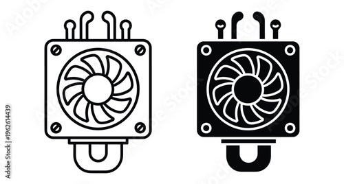 CPU cooler fan heatsink icon set for computer hardware cooling system thermal management processor component electronic device part technology equipment