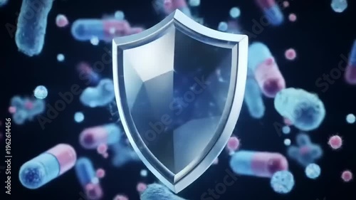 Shield protecting against harmful bacteria and viruses illustration.