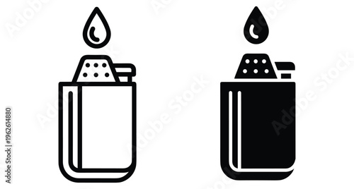 Lighter icon set with flame symbol for smoking accessories camping equipment fire starter tools and gas fuel refill lighter icon