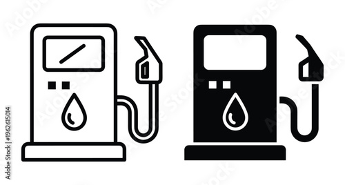 Gas pump station icons for fuel petrol and diesel refueling service at automotive garage or highway stop for vehicle transport