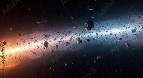 Asteroid Belt in Deep Space with Galactic Light