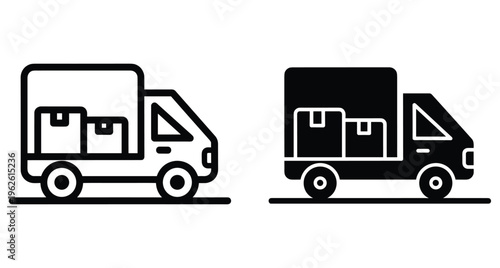 Delivery truck icon set with cardboard boxes inside for shipping logistics transportation distribution freight moving service commerce and courier business