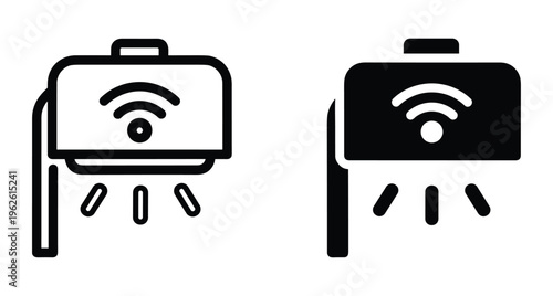 Smart street light icon set with wireless wifi signal symbol for urban infrastructure internet of things and intelligent city lighting