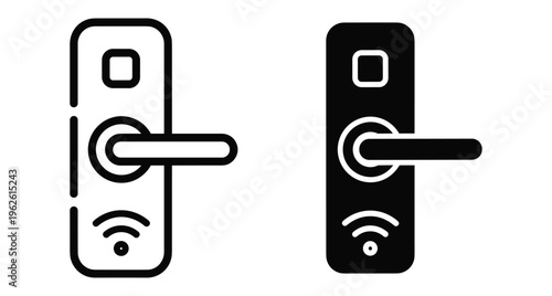 Smart door lock icon set featuring fingerprint scanner and wireless connection symbol for modern home security and digital access control systems