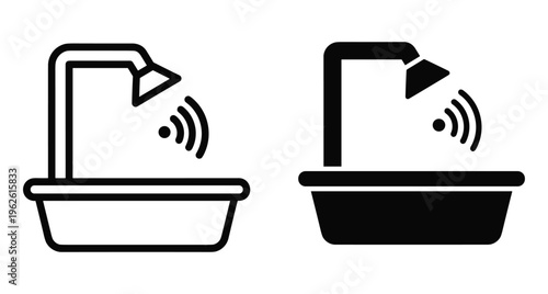 Smart bathtub and showerhead icon set with wireless wifi signal for home automation technology bathroom plumbing control system digital interface
