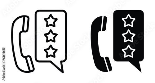 Customer service rating icon set featuring telephone handset and speech bubble with three stars for feedback satisfaction and call quality review